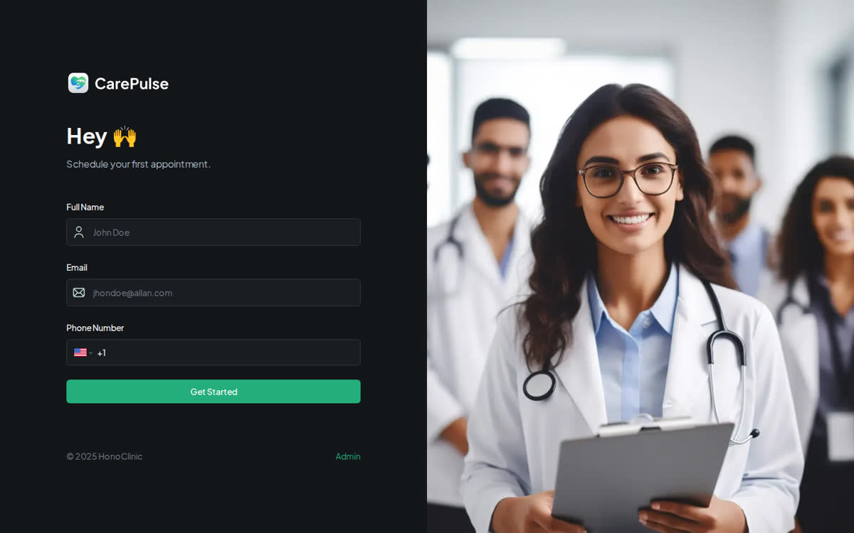 HonoClinic CarePulse appointment scheduling landing page